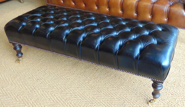 Bespoke Black Leather Footstool
